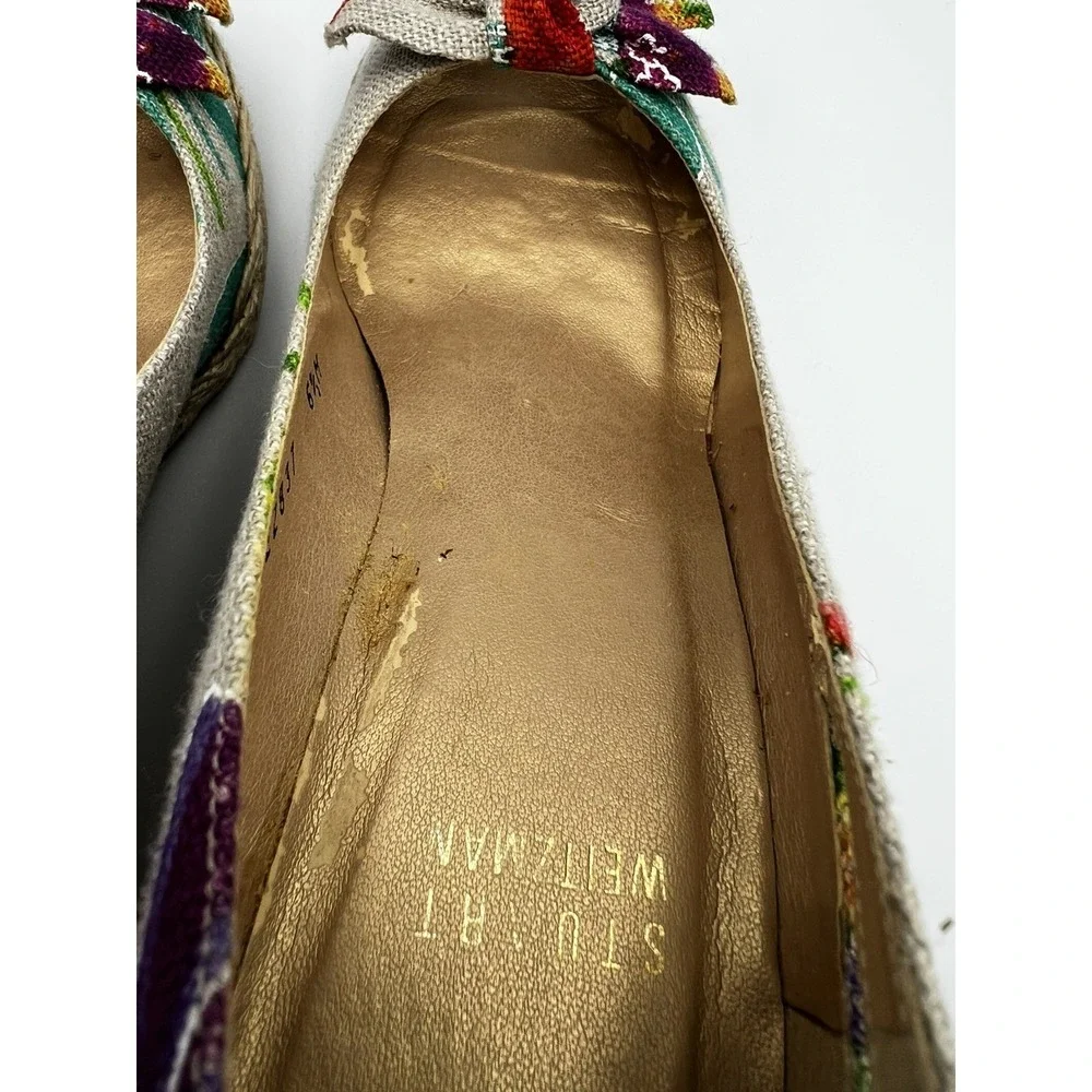 Stuart Weitzman floral wedge canvas peep toe espadrilles women's size 6.5